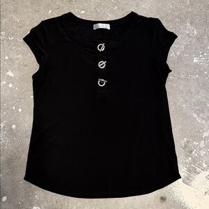 89th + Madison Petite Small Black Blouse